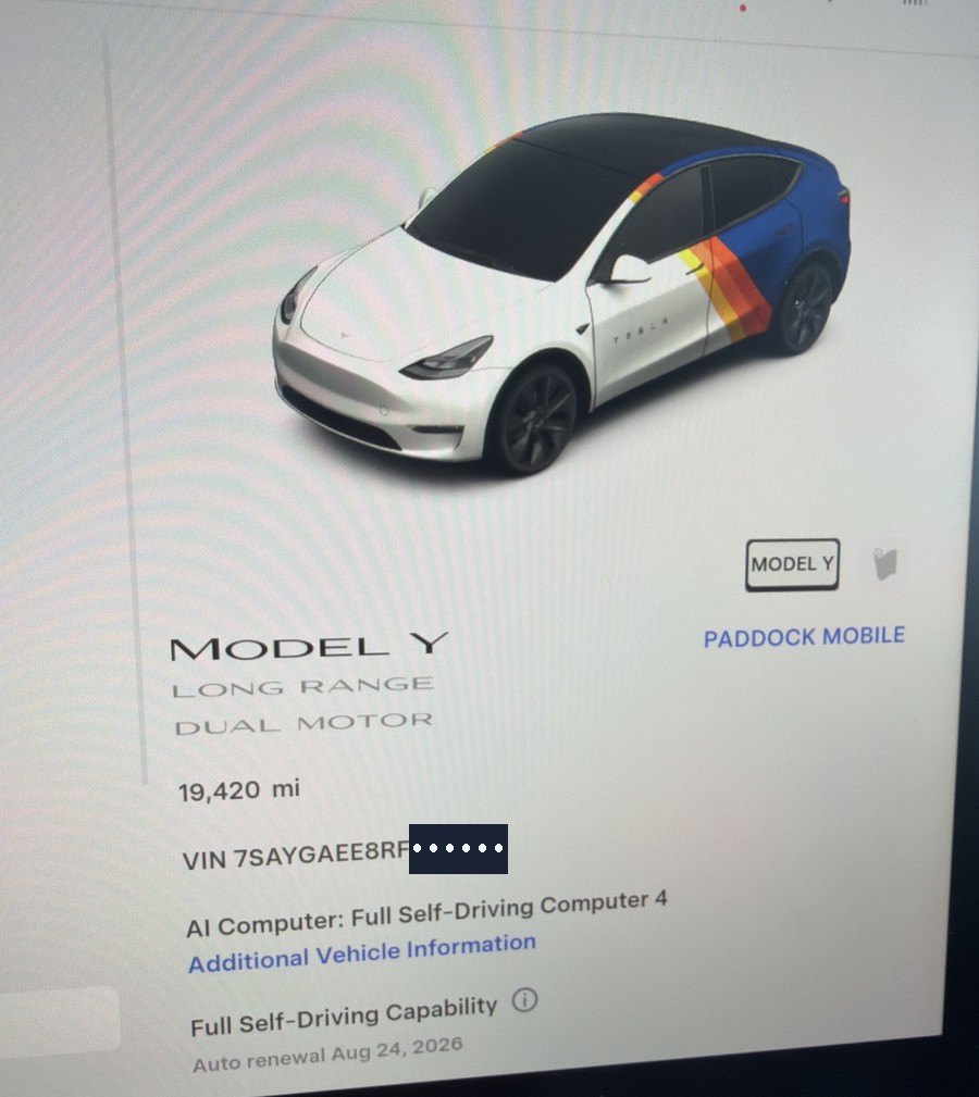 This car's Additional Vehicle Information screen, reading AI Computer: Full Self-Driving Computer 4